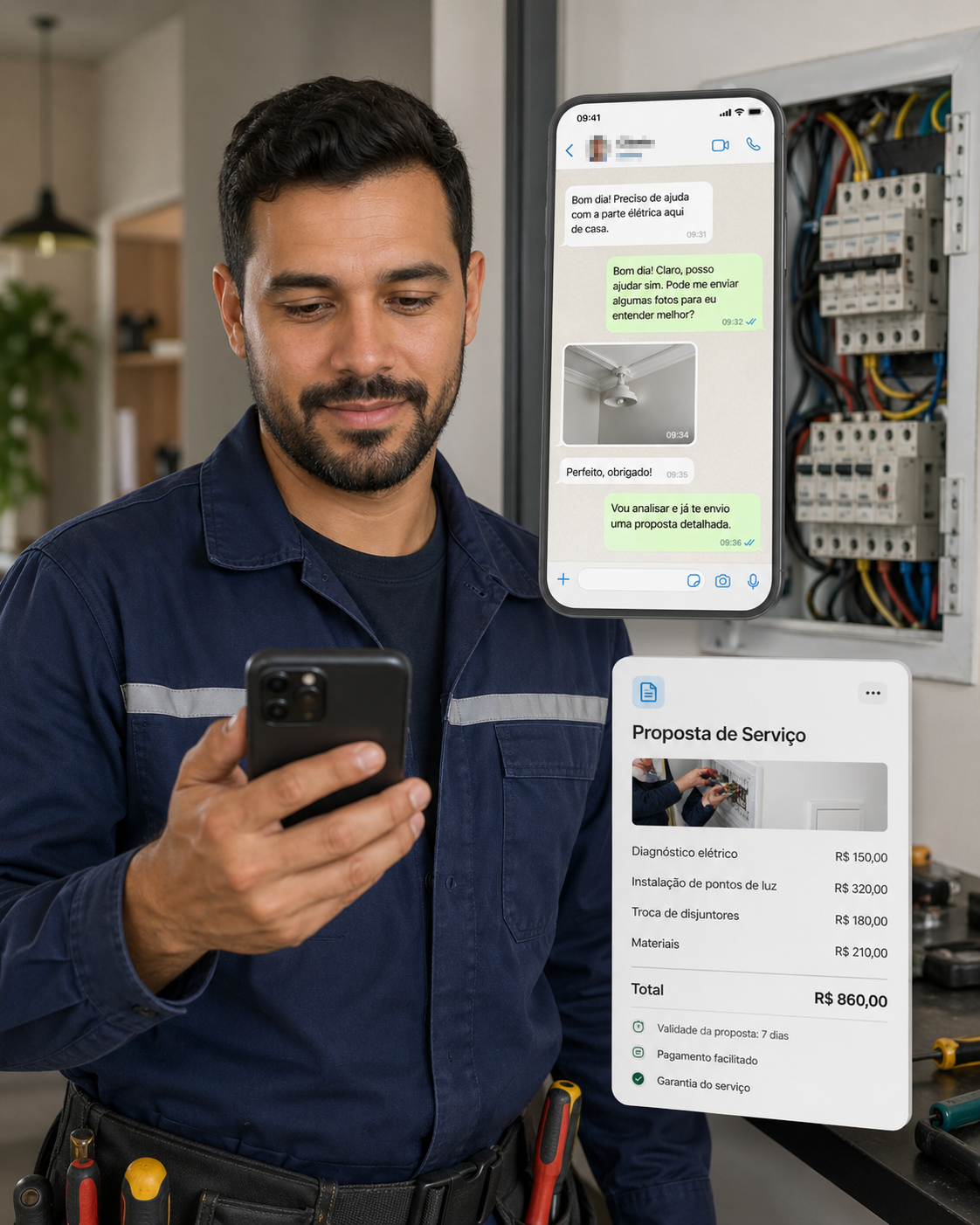 Conversa no WhatsApp com proposta profissional de serviço